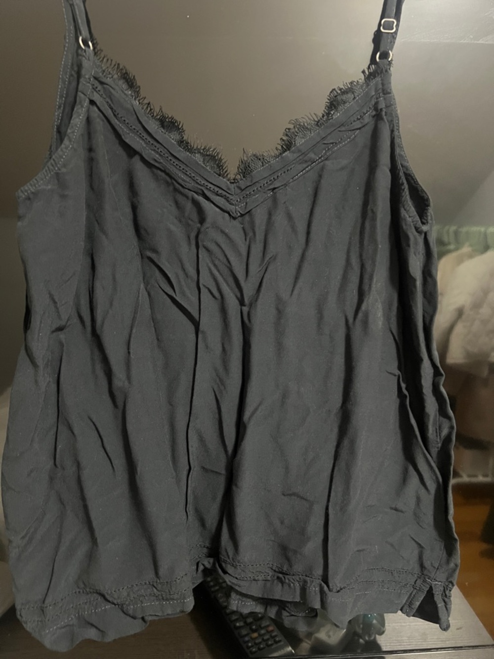 Abercrombie & Fitch Black Lace-Trim Silk-Look Camisole